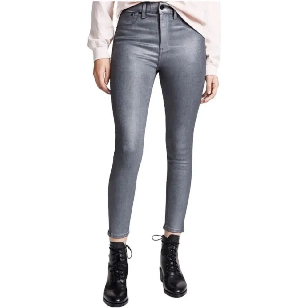 RAG & BONE High Rise Ankle Skinny Gunmetal Metallic Coated Jeans 25